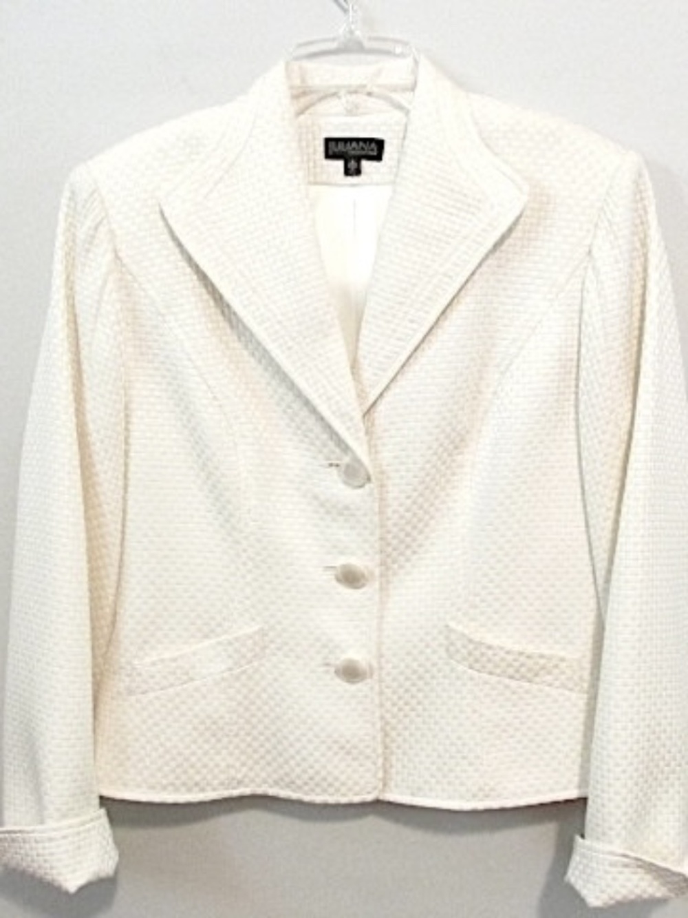 Juliana Collezione Ivory Structured Waffle Weave Silk Blend Jacket, Size 4